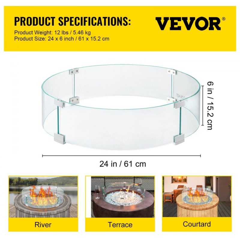 Patio Furniture & Accessories | Fire Pit Wind Guard, 24 x 24 x 6 inch Glass Flame Guard, Round Glass Shield, 1/4-Inch Thick Fire Table, Clear Tempered Glass Flame Guard, Aluminum Alloy Feet for Propane, Gas, Outdoor Lawn & Garden Patio Furniture & Accessories