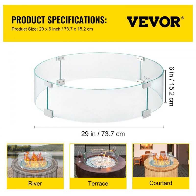 Patio Furniture & Accessories | Fire Pit Wind Guard, 29.1×29.1×6 inch Glass Flame Guard, Round Glass Shield, 1/4-Inch Thick Fire Table, Clear Tempered Glass Flame Guard, Aluminum Alloy Feet for Propane, Gas, Outdoor Lawn & Garden Patio Furniture & Accessories