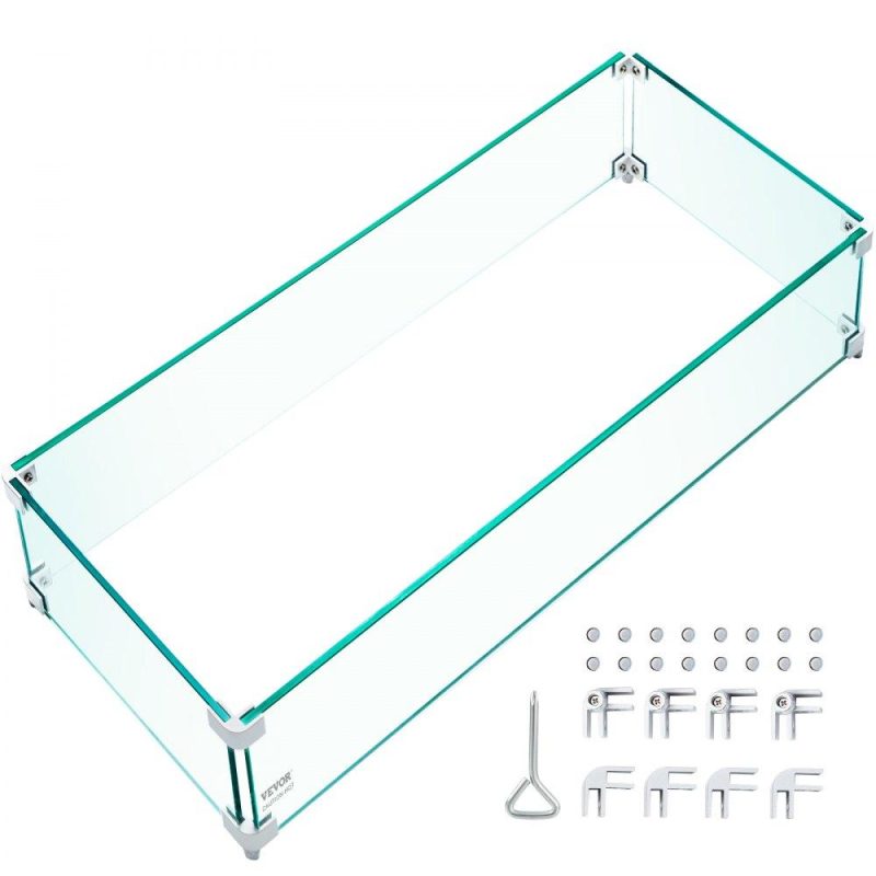 Patio Furniture & Accessories | Fire Pit Wind Guard, 29 x 13 x 6 Inch Glass Wind Guard, Rectangular Glass Shield, 0.3″ Thick Fire Table, Clear Tempered Glass Flame Guard, Steady Feet Tree Pit Guard for Propane, Gas, Outdoor Lawn & Garden Patio Furniture & Accessories