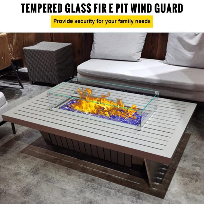 Patio Furniture & Accessories | Fire Pit Wind Guard, 29 x 13 x 6 Inch Glass Wind Guard, Rectangular Glass Shield, 0.3″ Thick Fire Table, Clear Tempered Glass Flame Guard, Steady Feet Tree Pit Guard for Propane, Gas, Outdoor Lawn & Garden Patio Furniture & Accessories