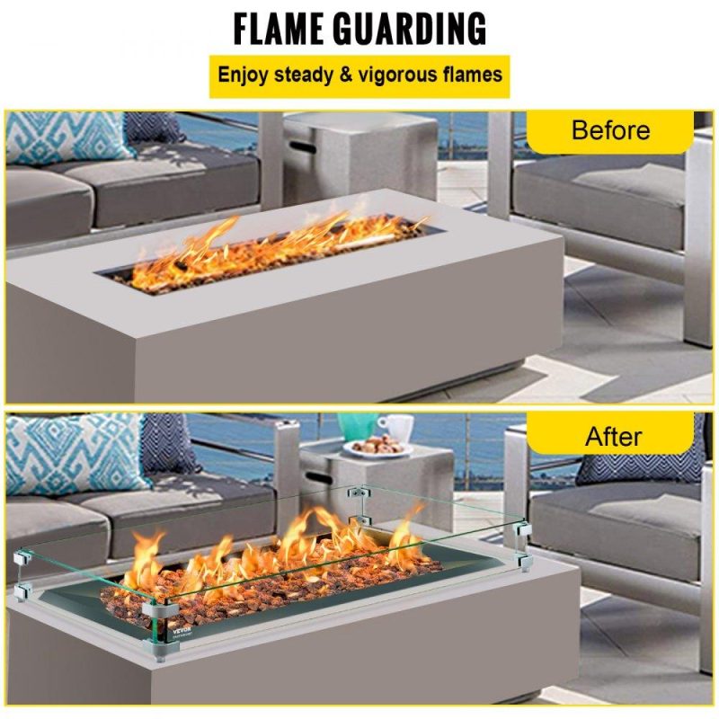 Patio Furniture & Accessories | Fire Pit Wind Guard, 29 x 13 x 6 Inch Glass Wind Guard, Rectangular Glass Shield, 0.3″ Thick Fire Table, Clear Tempered Glass Flame Guard, Steady Feet Tree Pit Guard for Propane, Gas, Outdoor Lawn & Garden Patio Furniture & Accessories