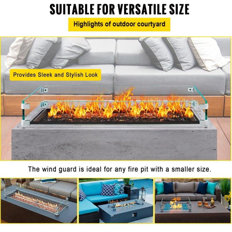 Patio Furniture & Accessories | Fire Pit Wind Guard, 29 x 13 x 6 Inch Glass Wind Guard, Rectangular Glass Shield, 0.3″ Thick Fire Table, Clear Tempered Glass Flame Guard, Steady Feet Tree Pit Guard for Propane, Gas, Outdoor Lawn & Garden Patio Furniture & Accessories