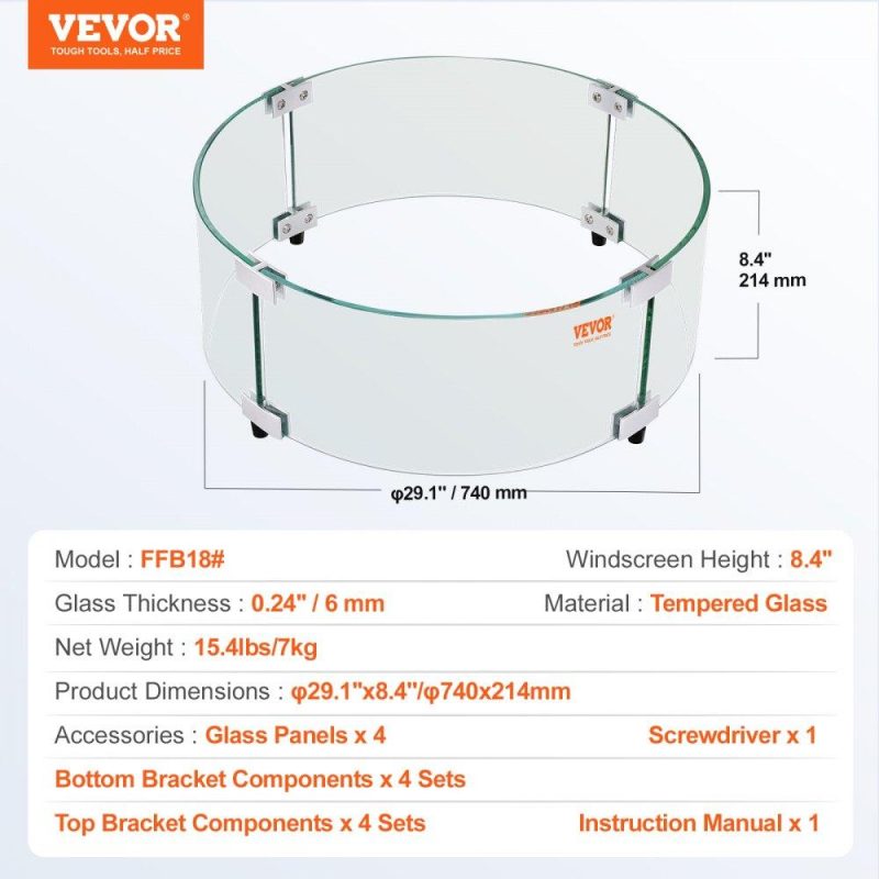 Patio Furniture & Accessories | Fire Pit Wind Guard, 29 x 8 inch Round Glass Flame Shield, 0.24-Inch Thick Fire Table Accessory, Clear Tempered Glass Flame Guard for Propane, Gas, Outdoor, Patio, Backyard Lawn & Garden Patio Furniture & Accessories