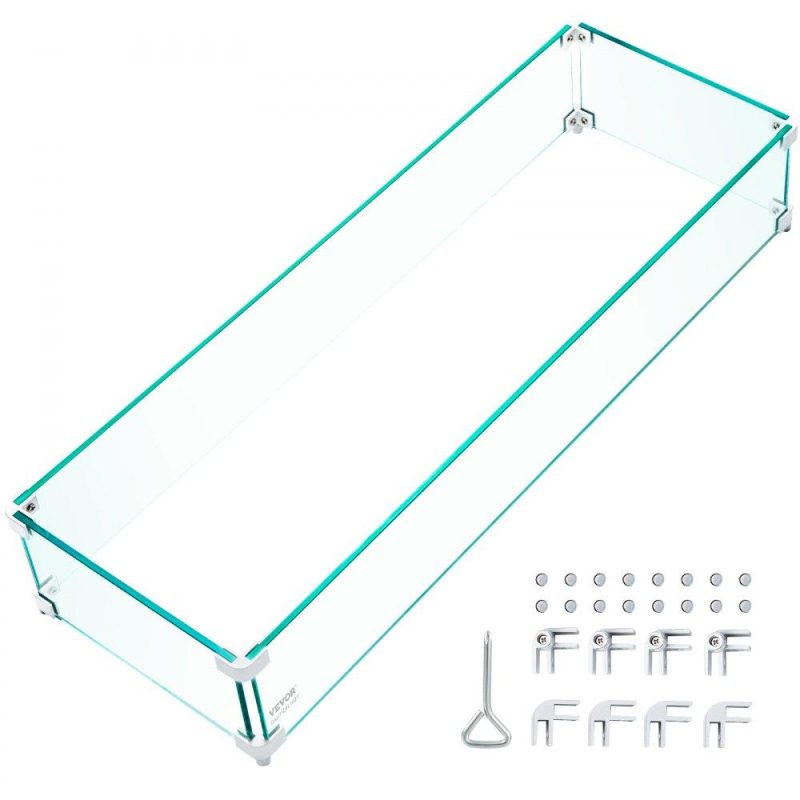 Patio Furniture & Accessories | Fire Pit Wind Guard, 35.5 x 11.5 x 6 Inch Glass Wind Guard, Rectangular Glass Shield, 0.3″ Clear Tempered Glass Flame Guard, Steady Feet Tree Pit Guard for Propane, Gas, Outdoor Lawn & Garden Patio Furniture & Accessories