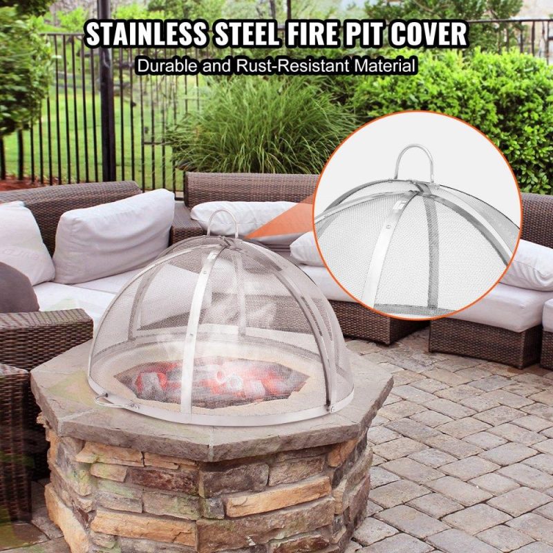 Patio Furniture & Accessories | Firepit Spark Screen Lid, 30″ Diameter, Outdoor Firepit Ring Cover Round Accessories, Fire Pit Metal Cover, Easy-Opening Stainless Steel Fire Ring Covers for Outdoor Patio Fire Pits Backyard Lawn & Garden Patio Furniture & Accessories