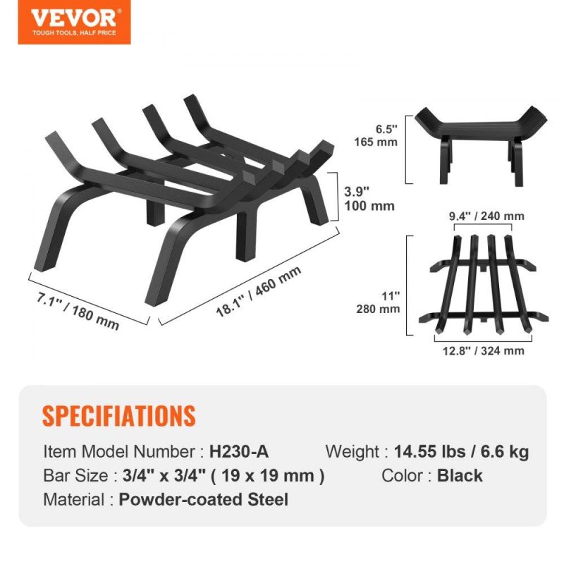 Patio Furniture & Accessories | Fireplace Log Grate, 18 inch Heavy Duty Fireplace Grate with 6 Support Legs, 3/4’’ Solid Powder-coated Steel Bars, Log Firewood Burning Rack Holder for Indoor and Outdoor Fireplace Lawn & Garden Patio Furniture & Accessories