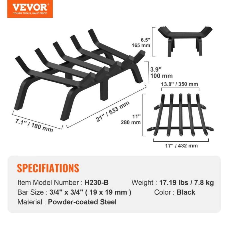 Patio Furniture & Accessories | Fireplace Log Grate, 21 inch Heavy Duty Fireplace Grate with 6 Support Legs, 3/4’’ Solid Powder-coated Steel Bars, Log Firewood Burning Rack Holder for Indoor and Outdoor Fireplace Lawn & Garden Patio Furniture & Accessories