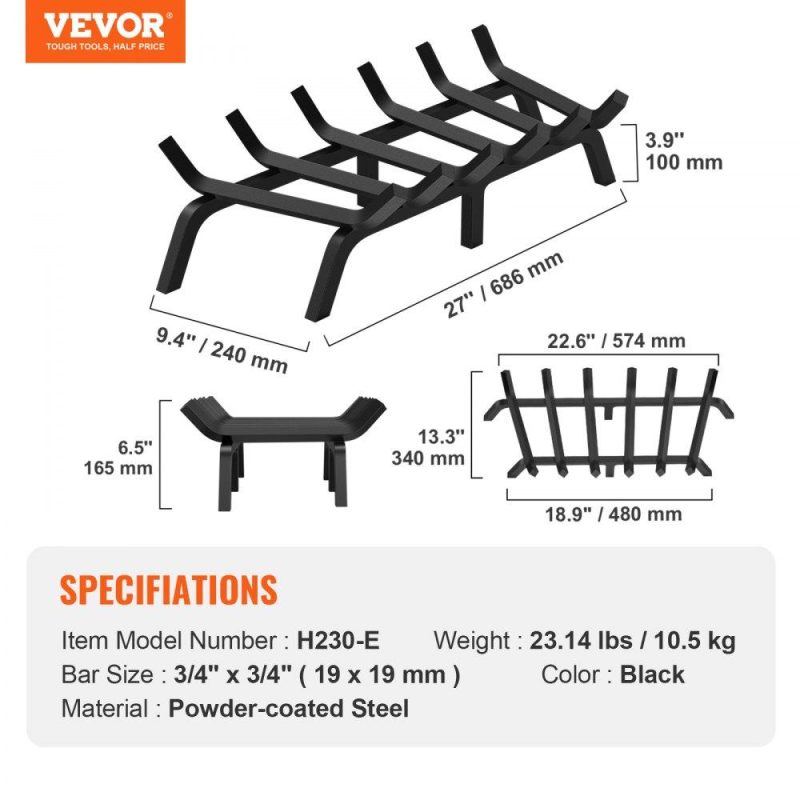 Patio Furniture & Accessories | Fireplace Log Grate, 27 inch Heavy Duty Fireplace Grate with 6 Support Legs, 3/4’’ Solid Powder-coated Steel Bars, Log Firewood Burning Rack Holder for Indoor and Outdoor Fireplace Lawn & Garden Patio Furniture & Accessories