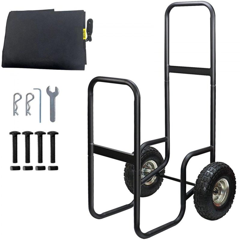 Patio Furniture & Accessories | Firewood Cart, 220 lbs Weight Capacity, Wood Carrier with Wheels, Binding Rope and Water-proof Tarp, Utility Log Rack for Storage or Move, Dolly Hauler for Indoor and Outdoor Fireplace, Black Lawn & Garden Patio Furniture & Accessories