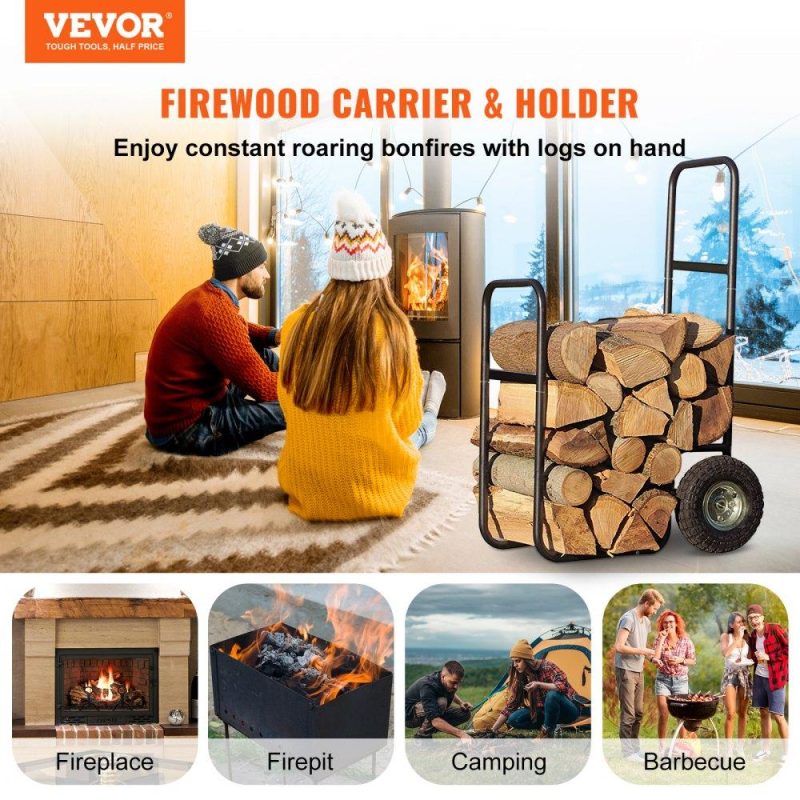 Patio Furniture & Accessories | Firewood Cart, 220 lbs Weight Capacity, Wood Carrier with Wheels, Binding Rope and Water-proof Tarp, Utility Log Rack for Storage or Move, Dolly Hauler for Indoor and Outdoor Fireplace, Black Lawn & Garden Patio Furniture & Accessories