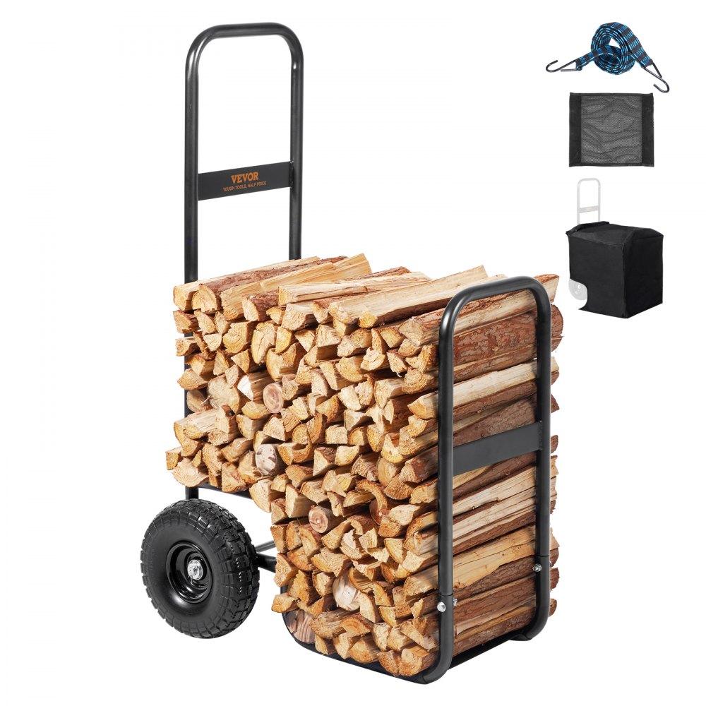 Patio Furniture & Accessories | Firewood Log Cart, 250 lbs Capacity, Outdoor and Indoor Wood Rack Storage Mover with PU Wheels & Waterproof Cloth, Heavy Duty Steel Dolly Hauler, Firewood Carrier for Fireplace, Fire Pit, Black Lawn & Garden Patio Furniture & Accessories