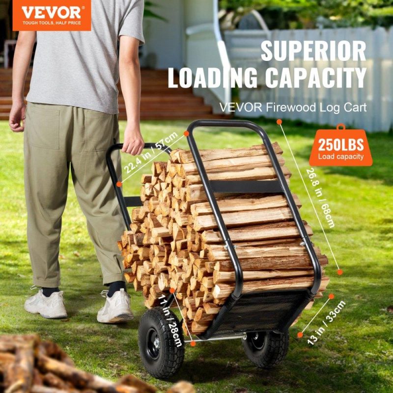 Patio Furniture & Accessories | Firewood Log Cart, 250 lbs Capacity, Outdoor and Indoor Wood Rack Storage Mover with PU Wheels & Waterproof Cloth, Heavy Duty Steel Dolly Hauler, Firewood Carrier for Fireplace, Fire Pit, Black Lawn & Garden Patio Furniture & Accessories