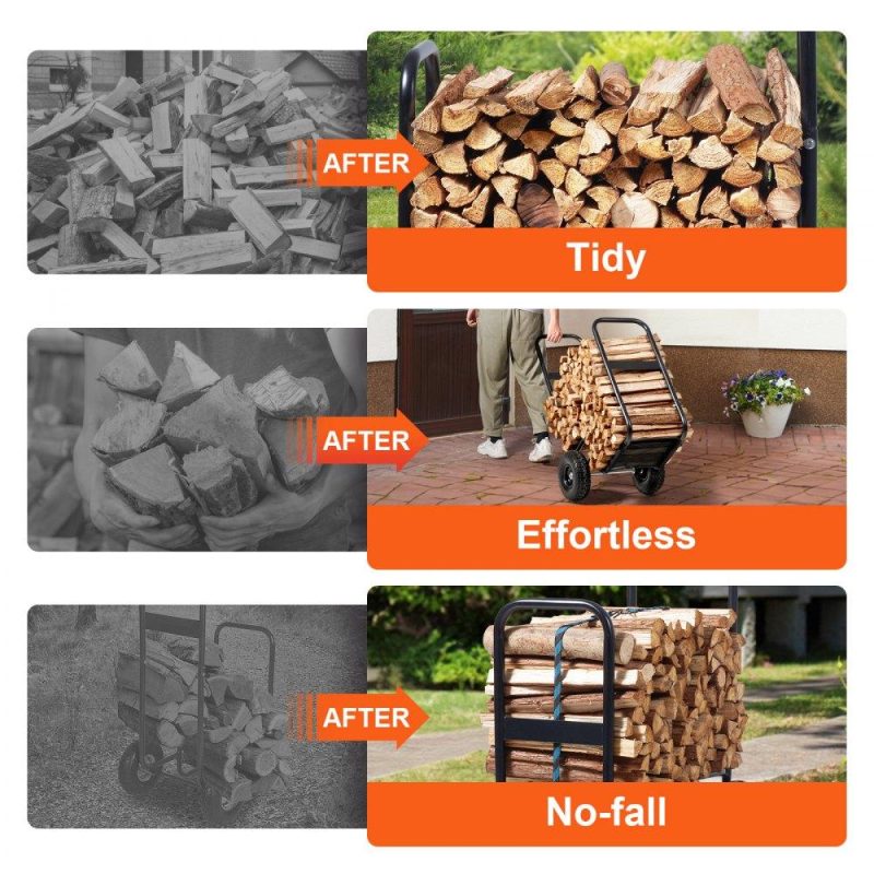 Patio Furniture & Accessories | Firewood Log Cart, 250 lbs Capacity, Outdoor and Indoor Wood Rack Storage Mover with PU Wheels & Waterproof Cloth, Heavy Duty Steel Dolly Hauler, Firewood Carrier for Fireplace, Fire Pit, Black Lawn & Garden Patio Furniture & Accessories