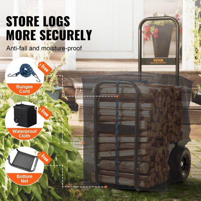 Patio Furniture & Accessories | Firewood Log Cart, 250 lbs Capacity, Outdoor and Indoor Wood Rack Storage Mover with PU Wheels & Waterproof Cloth, Heavy Duty Steel Dolly Hauler, Firewood Carrier for Fireplace, Fire Pit, Black Lawn & Garden Patio Furniture & Accessories