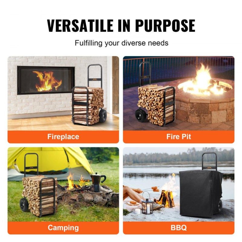 Patio Furniture & Accessories | Firewood Log Cart, 250 lbs Capacity, Outdoor and Indoor Wood Rack Storage Mover with PU Wheels & Waterproof Cloth, Heavy Duty Steel Dolly Hauler, Firewood Carrier for Fireplace, Fire Pit, Black Lawn & Garden Patio Furniture & Accessories