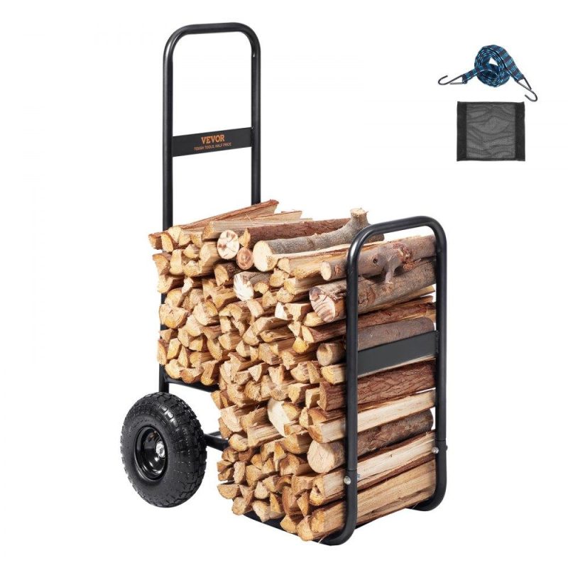 Patio Furniture & Accessories | Firewood Log Cart, 250 lbs Load Capacity, Outdoor and Indoor Wood Rack Storage Mover with Pneumatic Rubber Wheels, Heavy Duty Steel Dolly Hauler, Firewood Carrier for Fireplace, Fire Pit, Black Lawn & Garden Patio Furniture & Accessories