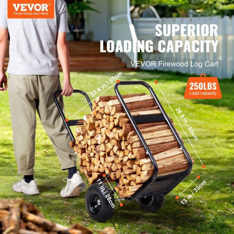 Patio Furniture & Accessories | Firewood Log Cart, 250 lbs Load Capacity, Outdoor and Indoor Wood Rack Storage Mover with Pneumatic Rubber Wheels, Heavy Duty Steel Dolly Hauler, Firewood Carrier for Fireplace, Fire Pit, Black Lawn & Garden Patio Furniture & Accessories