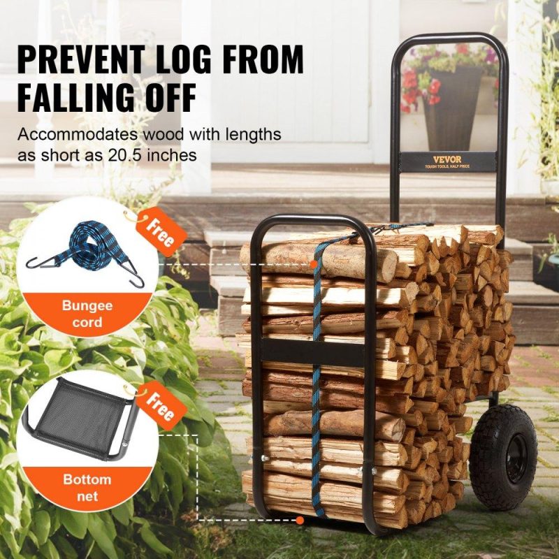 Patio Furniture & Accessories | Firewood Log Cart, 250 lbs Load Capacity, Outdoor and Indoor Wood Rack Storage Mover with Pneumatic Rubber Wheels, Heavy Duty Steel Dolly Hauler, Firewood Carrier for Fireplace, Fire Pit, Black Lawn & Garden Patio Furniture & Accessories