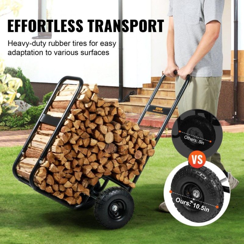 Patio Furniture & Accessories | Firewood Log Cart, 250 lbs Load Capacity, Outdoor and Indoor Wood Rack Storage Mover with Pneumatic Rubber Wheels, Heavy Duty Steel Dolly Hauler, Firewood Carrier for Fireplace, Fire Pit, Black Lawn & Garden Patio Furniture & Accessories