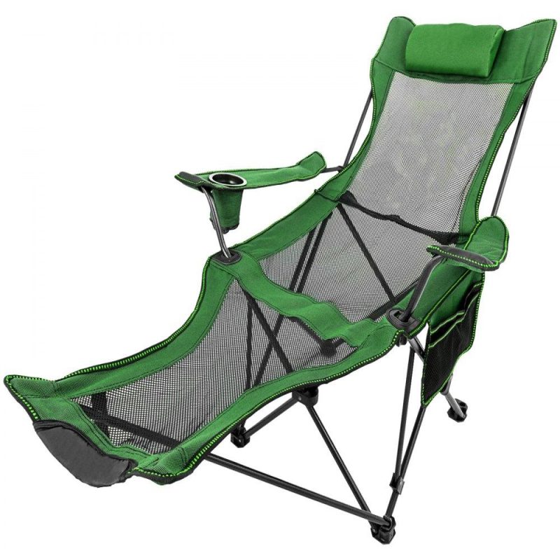 Patio Furniture & Accessories | Folding Camp Chair with Footrest Mesh, Lounge Chair with Cup Holder and Storage Bag, Reclining Folding Camp Chair for Camping Fishing and Other Outdoor Activities (Green) Green Lawn & Garden Green