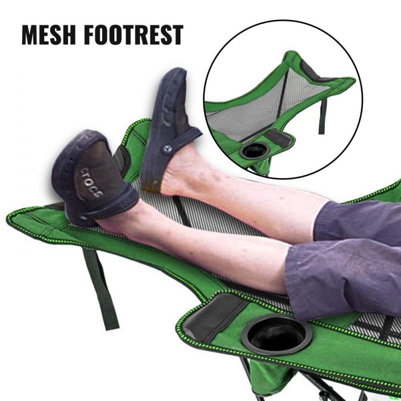 Patio Furniture & Accessories | Folding Camp Chair with Footrest Mesh, Lounge Chair with Cup Holder and Storage Bag, Reclining Folding Camp Chair for Camping Fishing and Other Outdoor Activities (Green) Green Lawn & Garden Green