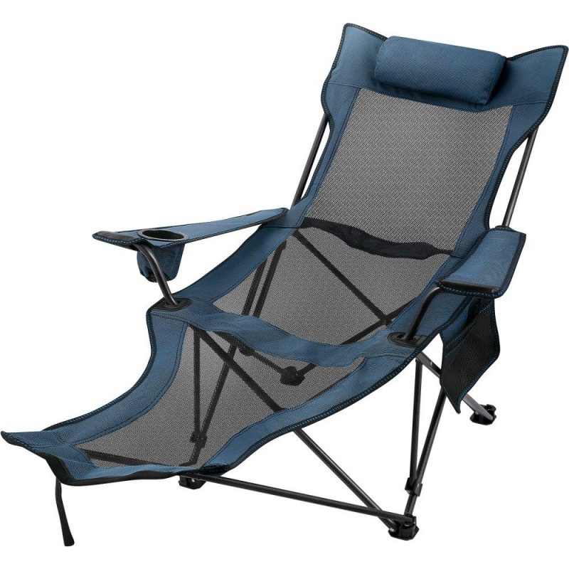 Patio Furniture & Accessories | Folding Camp Chair with Footrest Mesh, Portable Lounge Chair with Cup Holder and Storage Bag, for Camping Fishing and Other Outdoor Activities (Blue) Blue Lawn & Garden Blue