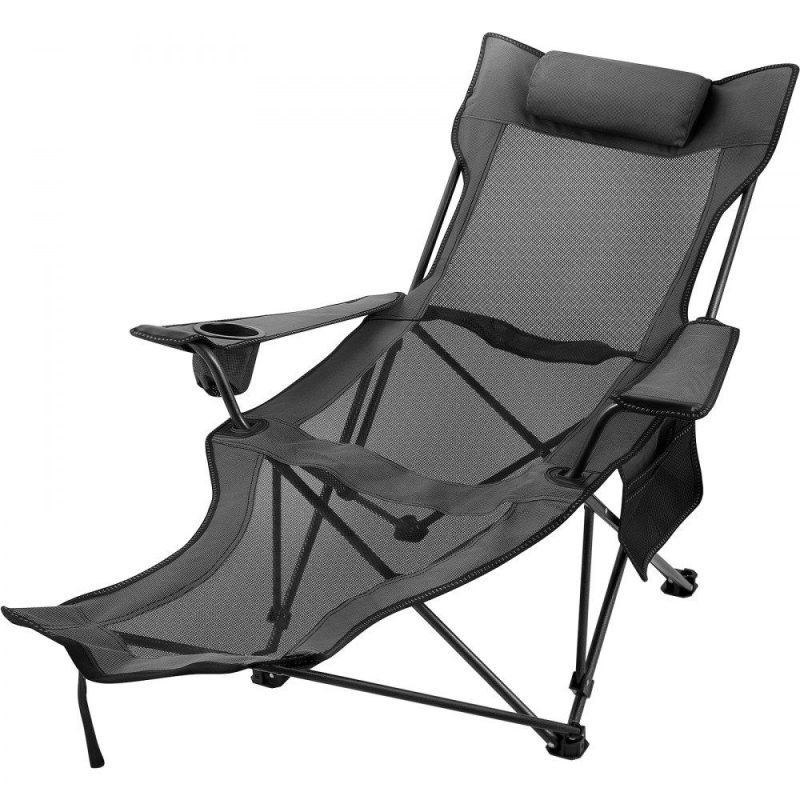 Patio Furniture & Accessories | Folding Camp Chair with Footrest Mesh, Portable Lounge Chair with Cup Holder and Storage Bag, for Camping Fishing and Other Outdoor Activities (Grey) Gray Lawn & Garden Gray