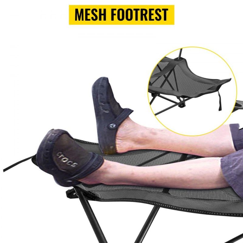 Patio Furniture & Accessories | Folding Camp Chair with Footrest Mesh, Portable Lounge Chair with Cup Holder and Storage Bag, for Camping Fishing and Other Outdoor Activities (Grey) Gray Lawn & Garden Gray