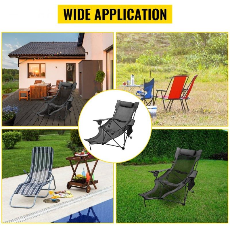 Patio Furniture & Accessories | Folding Camp Chair with Footrest Mesh, Portable Lounge Chair with Cup Holder and Storage Bag, for Camping Fishing and Other Outdoor Activities (Grey) Gray Lawn & Garden Gray