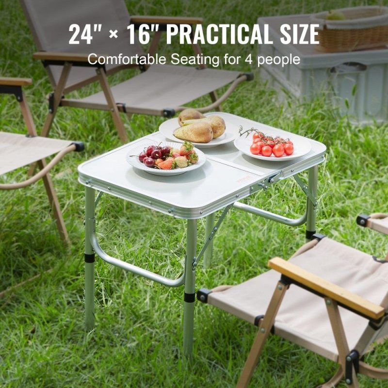 Patio Furniture & Accessories | Folding Camping Table, Adjustable Height Outdoor Portable Side Tables, Lightweight Fold Up Table, Aluminum & MDF Ultra Compact Work Table, For Cooking, Beach, Picnic, Travel, 24×16 inch, Silver Lawn & Garden Patio Furniture & Accessories