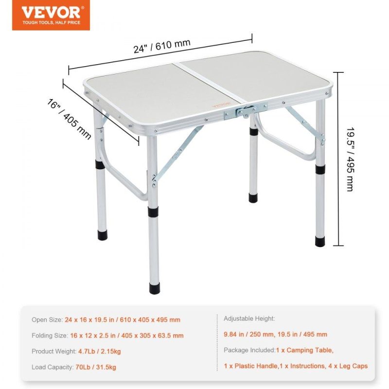 Patio Furniture & Accessories | Folding Camping Table, Adjustable Height Outdoor Portable Side Tables, Lightweight Fold Up Table, Aluminum & MDF Ultra Compact Work Table, For Cooking, Beach, Picnic, Travel, 24×16 inch, Silver Lawn & Garden Patio Furniture & Accessories