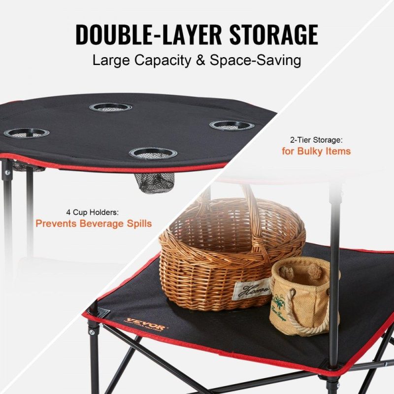 Patio Furniture & Accessories | Folding Camping Table, Outdoor Portable Side Tables, Lightweight Fold Up Table, 600D Oxford Fabric & Steel Ultra Compact Work Table with Large Storage & Carry Bag, For Beach Picnic, 28.3″x24″ Lawn & Garden Patio Furniture & Accessories