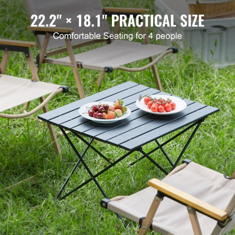 Patio Furniture & Accessories | Folding Camping Table, Outdoor Portable Side Tables, Lightweight Fold Up Table, Aluminum Alloy Ultra Compact Work Table with Carry Bag, For Cooking, Beach, Picnic, Travel, 22.2×15.9 inch, Black Lawn & Garden Patio Furniture & Accessories