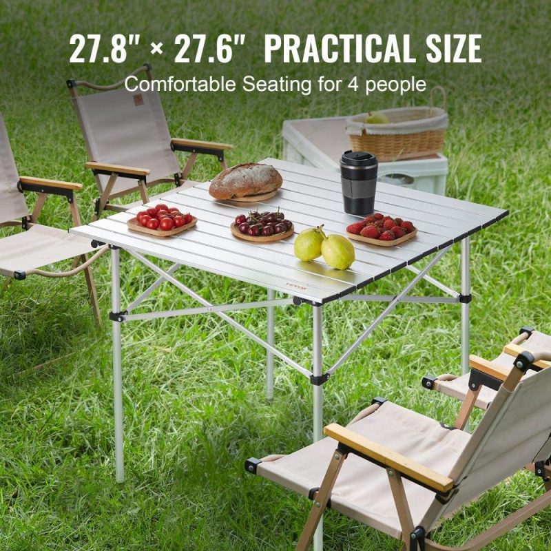 Patio Furniture & Accessories | Folding Camping Table, Outdoor Portable Side Tables, Lightweight Fold Up Table, Aluminum Ultra Compact Work Table with Carry Bag, For Cooking, Beach, Picnic, Travel, 24×16 inch, Silver Lawn & Garden Patio Furniture & Accessories