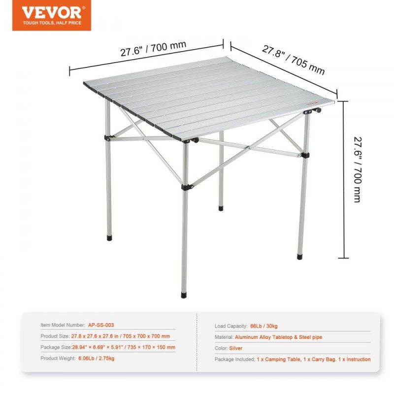 Patio Furniture & Accessories | Folding Camping Table, Outdoor Portable Side Tables, Lightweight Fold Up Table, Aluminum Ultra Compact Work Table with Carry Bag, For Cooking, Beach, Picnic, Travel, 24×16 inch, Silver Lawn & Garden Patio Furniture & Accessories