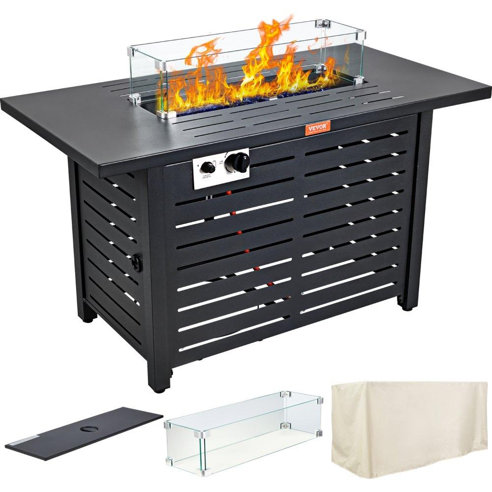 Patio Furniture & Accessories | Gas Fire Pit Table, 43 In 50000 BTU, Propane Outdoor Wicker Patio fire Pits with Carbon Steel Tabletop, Lava Rock, Glass Wind Guard, Cover, Add Warmth to Gathering on Garden Backyard, CSA Listed Lawn & Garden Patio Furniture & Accessories