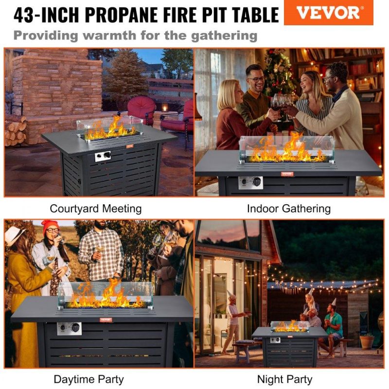 Patio Furniture & Accessories | Gas Fire Pit Table, 43 In 50000 BTU, Propane Outdoor Wicker Patio fire Pits with Carbon Steel Tabletop, Lava Rock, Glass Wind Guard, Cover, Add Warmth to Gathering on Garden Backyard, CSA Listed Lawn & Garden Patio Furniture & Accessories