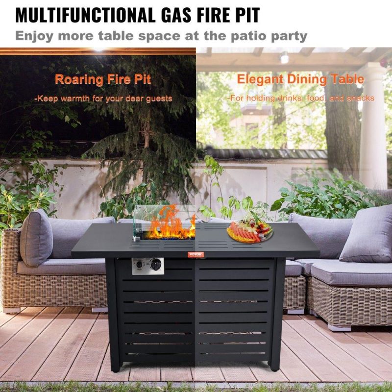 Patio Furniture & Accessories | Gas Fire Pit Table, 43 In 50000 BTU, Propane Outdoor Wicker Patio fire Pits with Carbon Steel Tabletop, Lava Rock, Glass Wind Guard, Cover, Add Warmth to Gathering on Garden Backyard, CSA Listed Lawn & Garden Patio Furniture & Accessories