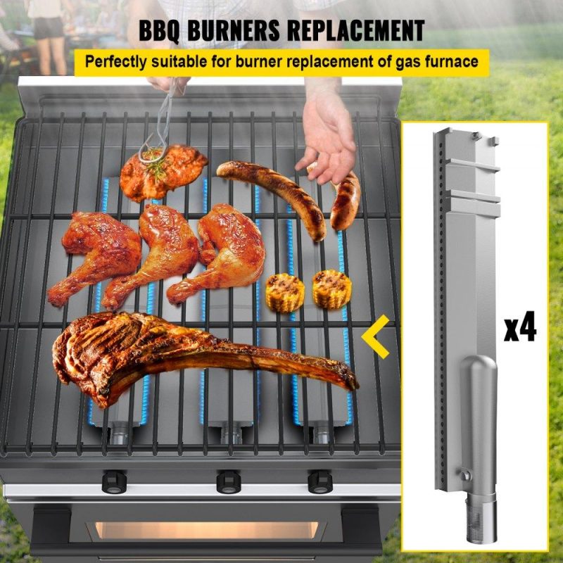 Patio Furniture & Accessories | Grill Burners, Stainless Steel BBQ Burners Replacement, 4 Packs Grill Burner Replacement, Flame Grill with 15.9″ Length Barbecue Replacement Parts with Evenly Burning for for Premium Gas Grills Lawn & Garden Patio Furniture & Accessories