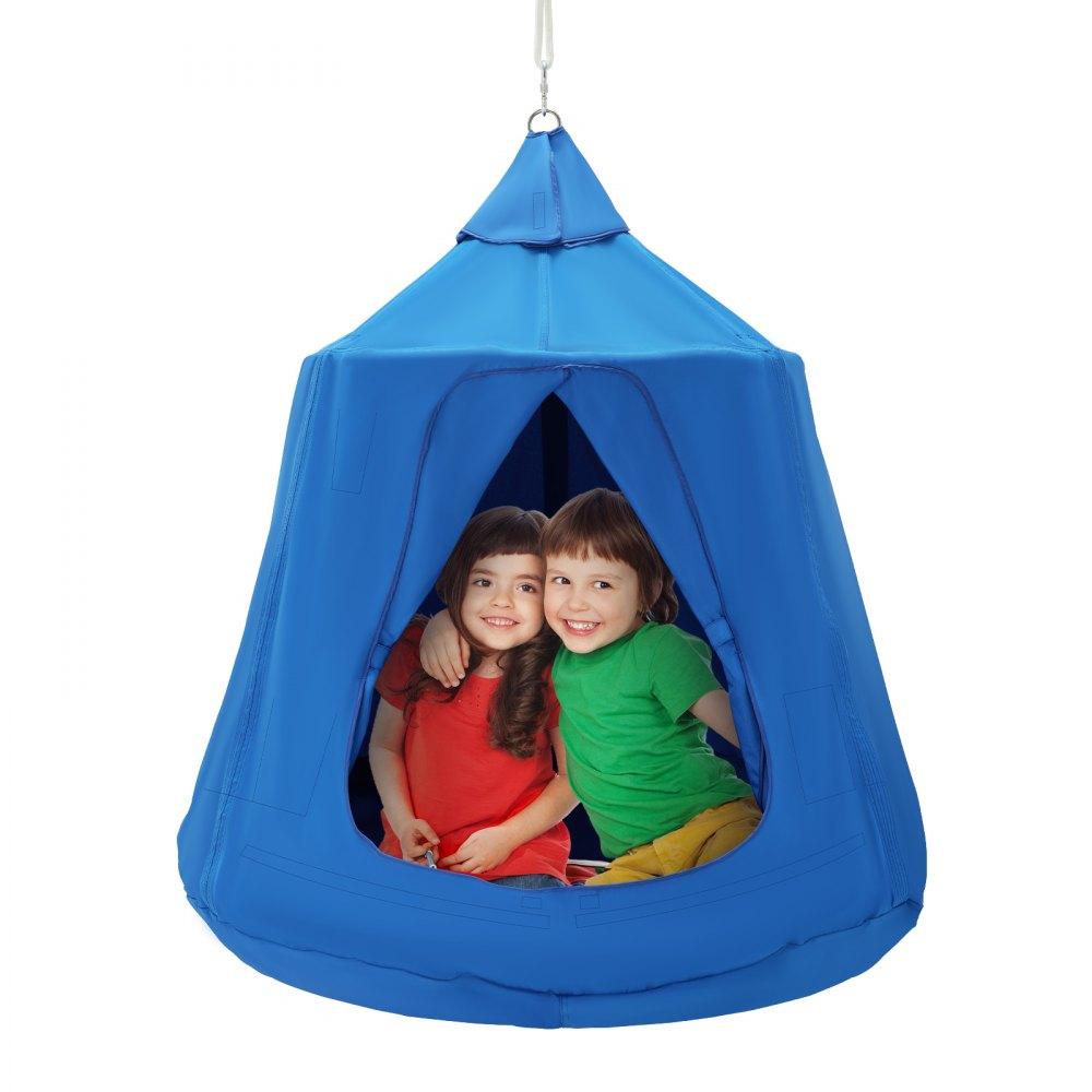 Patio Furniture & Accessories | Hanging Tree Tent, 330 LBS Capacity Hanging Tent Swing for Indoor and Outdoor Hammock Sensory Swing Chair w/LED Lights String, Inflatable Base, Ceiling Swing Pod Play Tent for Kids & Adults Blue Lawn & Garden Blue