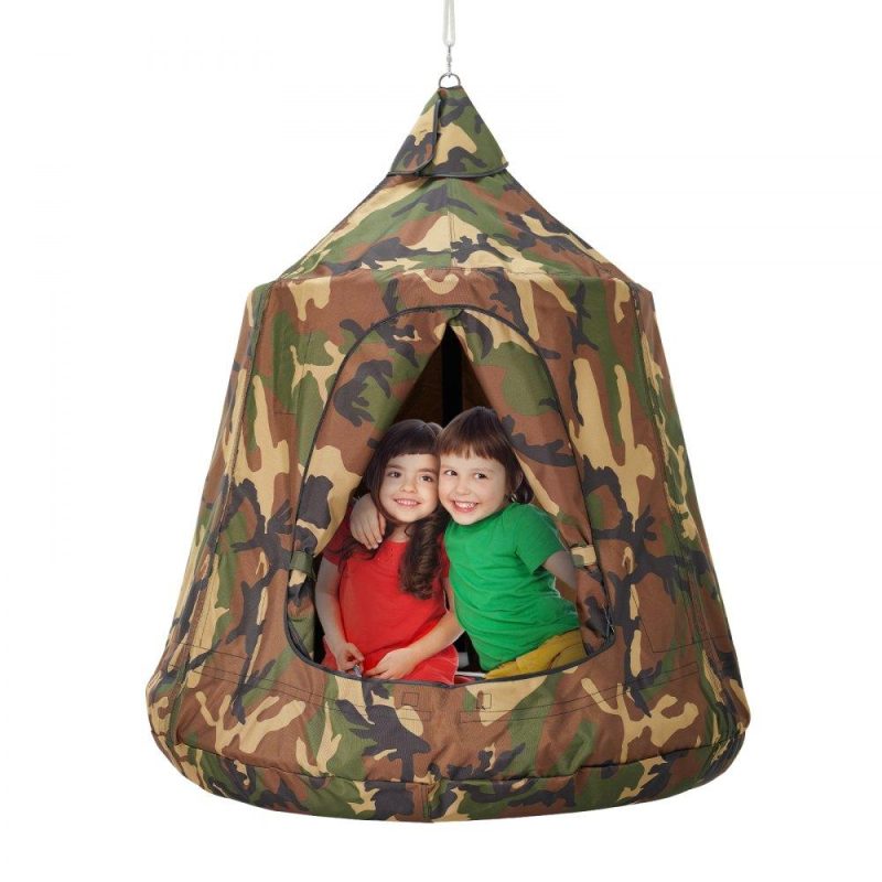 Patio Furniture & Accessories | Hanging Tree Tent, 330 LBS Capacity Hanging Tent Swing for Indoor and Outdoor Hammock Sensory Swing Chair w/LED Lights String, Inflatable Base, Ceiling Swing Pod Play Tent for Kids & Adults Camouflage Lawn & Garden Camouflage