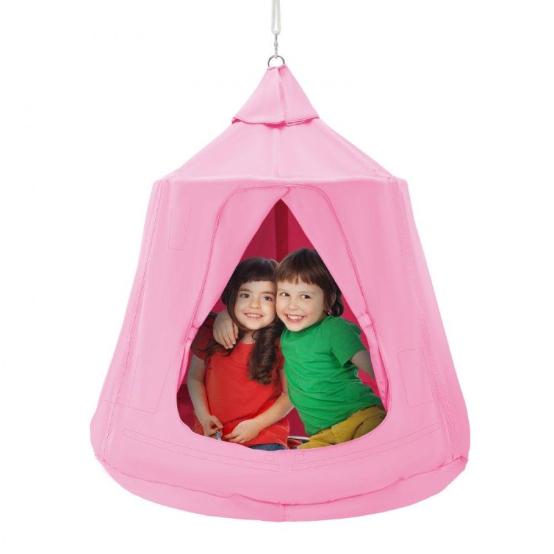 Patio Furniture & Accessories | Hanging Tree Tent, 330 LBS Capacity Hanging Tent Swing for Indoor and Outdoor Hammock Sensory Swing Chair w/LED Lights String, Inflatable Base, Ceiling Swing Pod Play Tent for Kids & Adults Pink Lawn & Garden Patio Furniture & Accessories