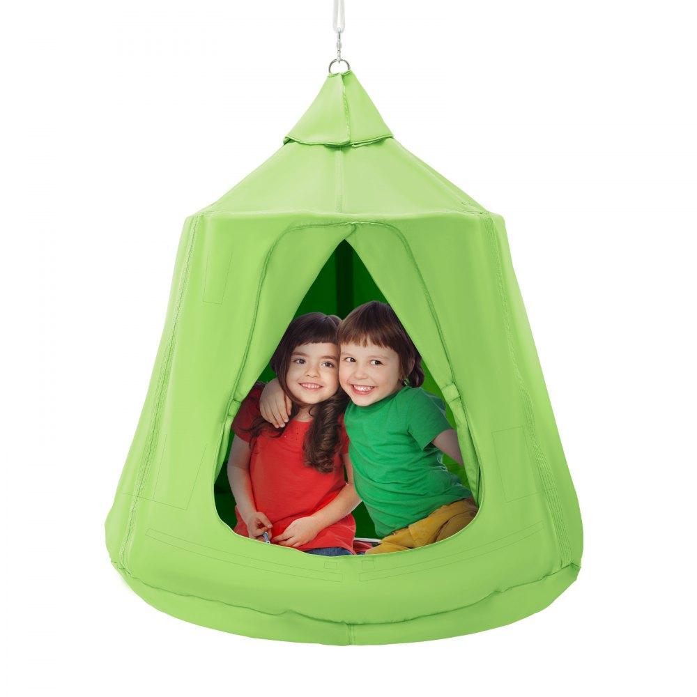 Patio Furniture & Accessories | Hanging Tree Tent, 330 LBS Capacity Hanging Tent Swing for Indoor and Outdoor Hammock Sensory Swing Chair w/LED Lights String, Inflatable Base, Ceiling Swing Pod Play Tent for Kids & Adults Green Lawn & Garden Green