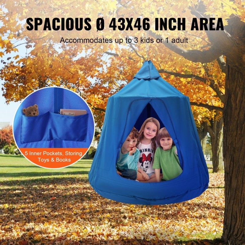 Patio Furniture & Accessories | Hanging Tree Tent, 330 LBS Capacity Hanging Tent Swing for Indoor and Outdoor Hammock Sensory Swing Chair w/LED Lights String, Inflatable Base, Ceiling Swing Pod Play Tent for Kids & Adults Blue Lawn & Garden Blue