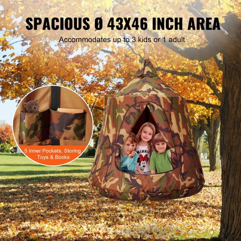 Patio Furniture & Accessories | Hanging Tree Tent, 330 LBS Capacity Hanging Tent Swing for Indoor and Outdoor Hammock Sensory Swing Chair w/LED Lights String, Inflatable Base, Ceiling Swing Pod Play Tent for Kids & Adults Camouflage Lawn & Garden Camouflage