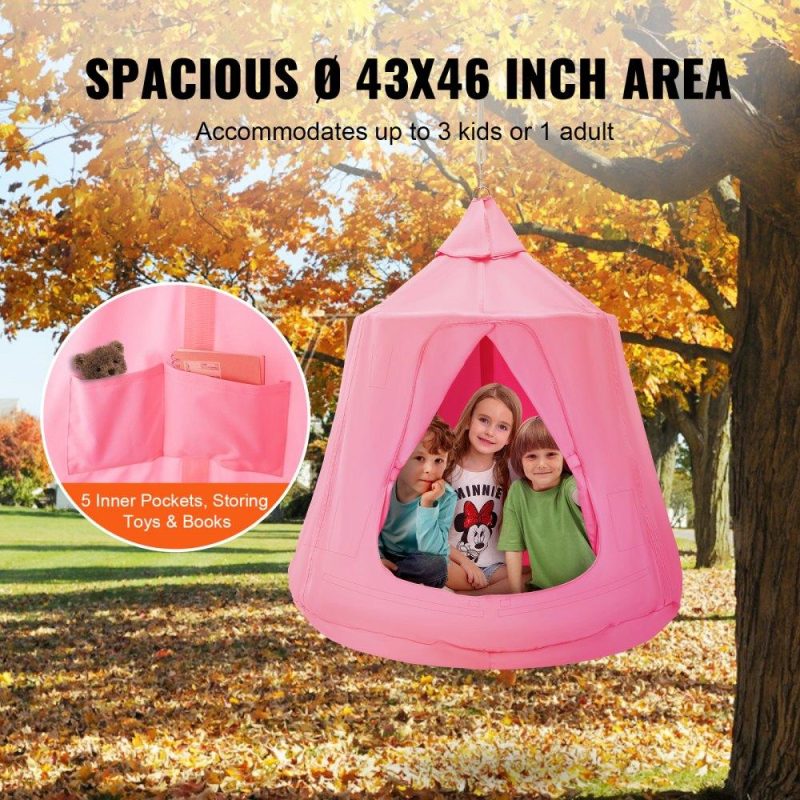 Patio Furniture & Accessories | Hanging Tree Tent, 330 LBS Capacity Hanging Tent Swing for Indoor and Outdoor Hammock Sensory Swing Chair w/LED Lights String, Inflatable Base, Ceiling Swing Pod Play Tent for Kids & Adults Pink Lawn & Garden Patio Furniture & Accessories