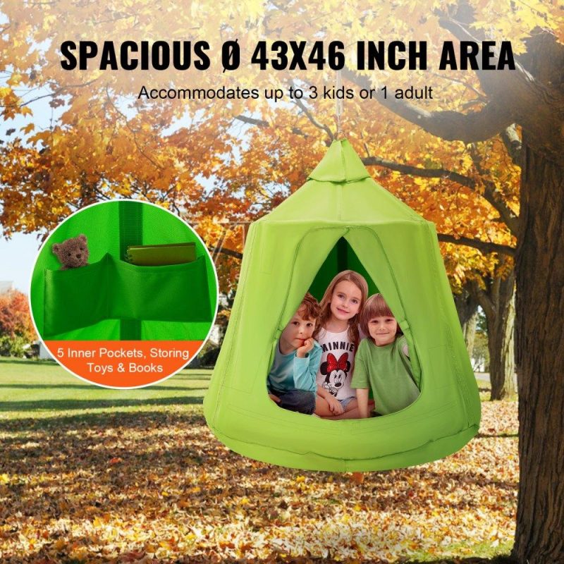 Patio Furniture & Accessories | Hanging Tree Tent, 330 LBS Capacity Hanging Tent Swing for Indoor and Outdoor Hammock Sensory Swing Chair w/LED Lights String, Inflatable Base, Ceiling Swing Pod Play Tent for Kids & Adults Green Lawn & Garden Green