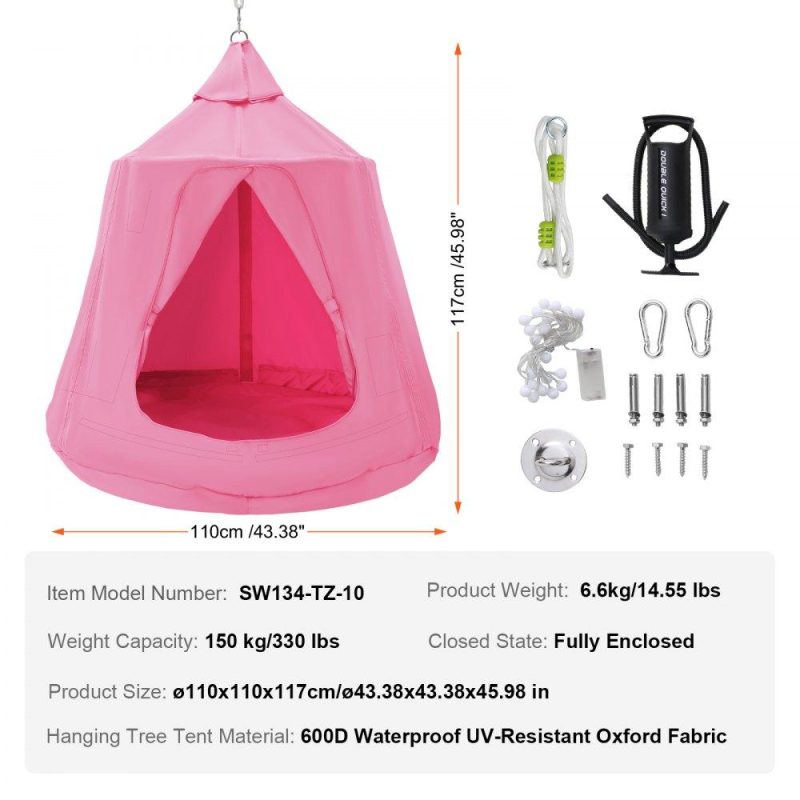 Patio Furniture & Accessories | Hanging Tree Tent, 330 LBS Capacity Hanging Tent Swing for Indoor and Outdoor Hammock Sensory Swing Chair w/LED Lights String, Inflatable Base, Ceiling Swing Pod Play Tent for Kids & Adults Pink Lawn & Garden Patio Furniture & Accessories