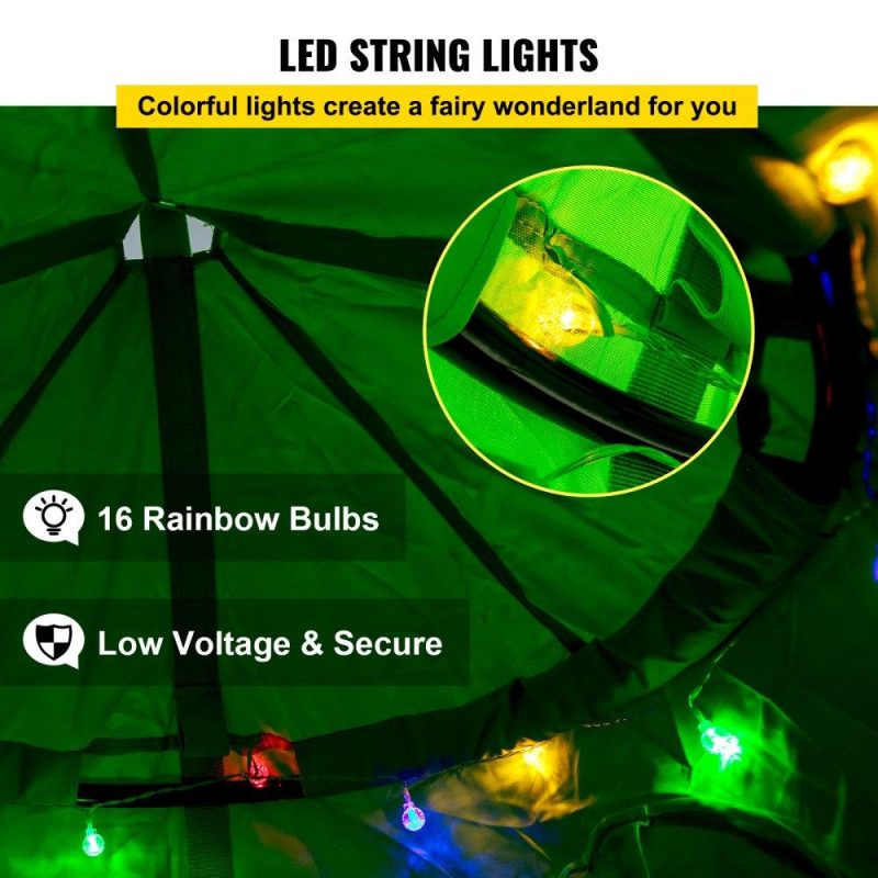 Patio Furniture & Accessories | Hanging Tree Tent, Max.440lbs Capacity Tree Tent Swing, Hangout Hugglepod with LED Rainbow Decoration Light Inflatable Cushion, Ceiling Hammock Tent Suit for Kids & Adult Indoor Outdoor Green Green Lawn & Garden Green