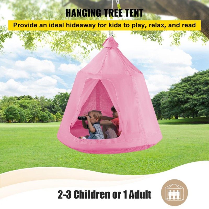 Patio Furniture & Accessories | Hanging Tree Tent, Max. 440lbs Capacity Tree Tent Swing, Hangout Hugglepod with LED Rainbow Decoration Lights Inflatable Cushion, Ceiling Hammock Tent Suit for Kids & Adult Indoor Outdoor Pink Pink Lawn & Garden Patio Furniture & Accessories